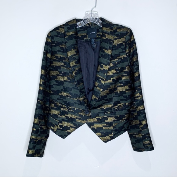 Smythe Anytime Blazer (Sz 6) Camo Jacquard Metallic Green Black Gold - Picture 4 of 16